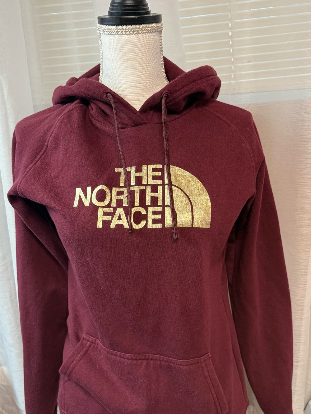 The North Face Women's Maroon Hoodie with Gold Logo